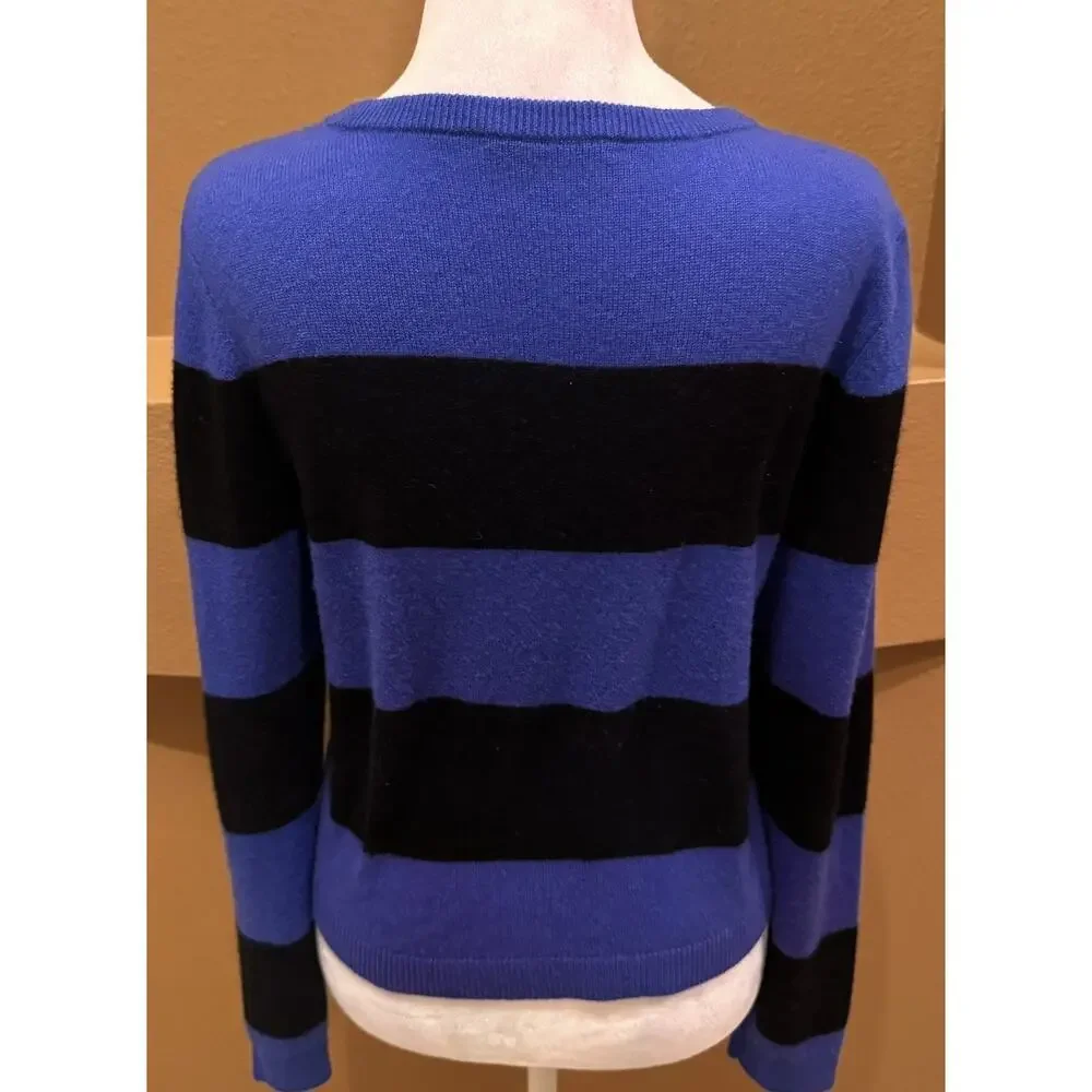 Alice + Olivia Womens Black Sapphire Blue Striped Sweater 99% Cashmere Size M
